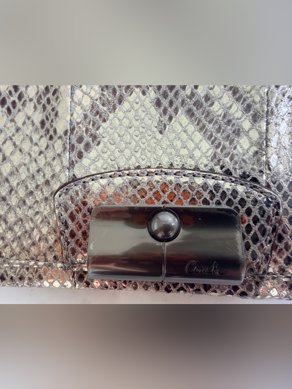 Coach Python Silver Flap Wallet - Picture 2 of 5